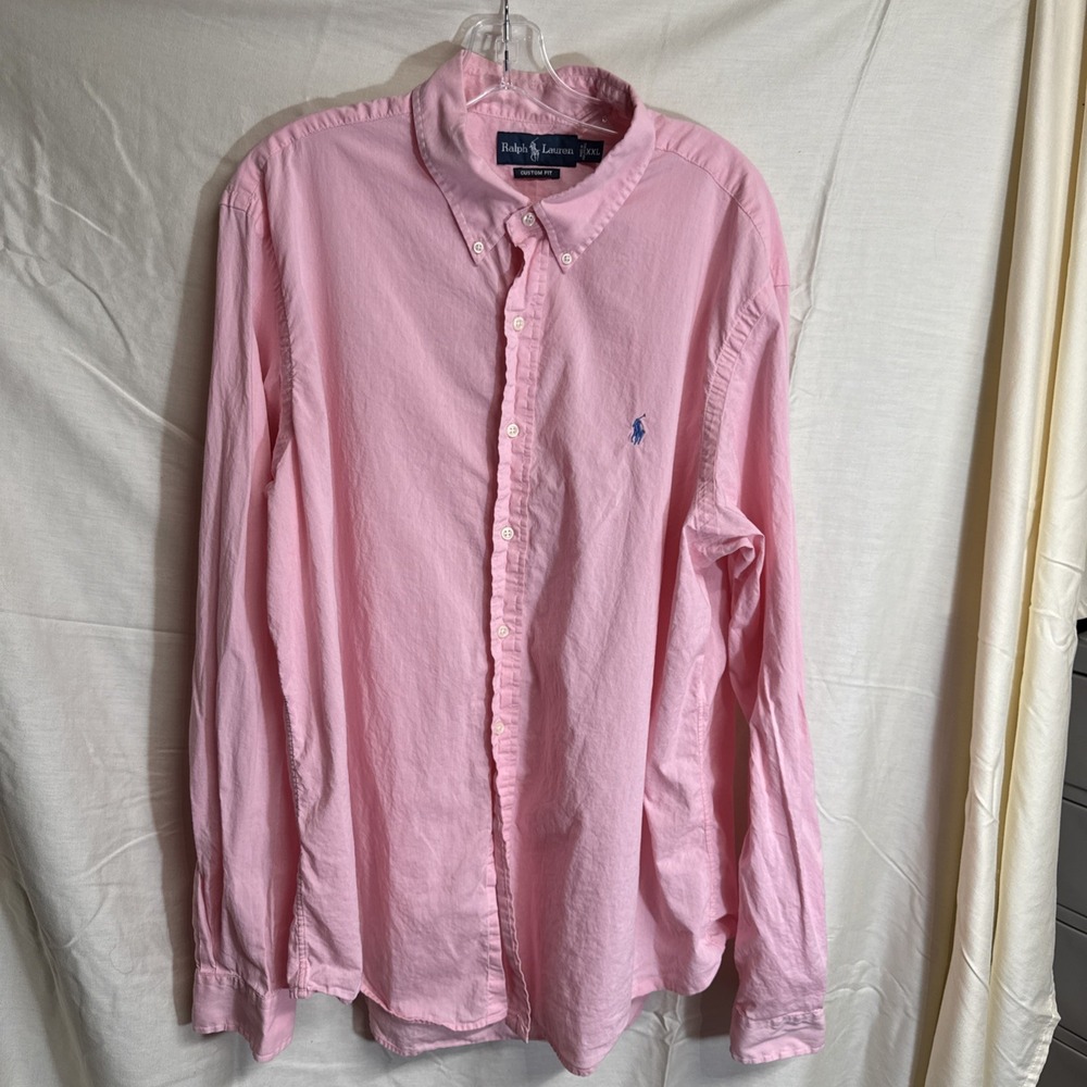 Ralph Lauren Men's Custom Fit Pink L/S Button Up Oxford Dress Shirt, XXL